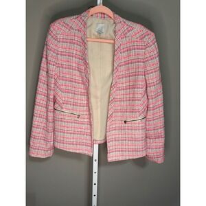 Halogen‎ Pink Tweed Zip Pocket Blazer Jacket XL Twee Workwear Business Casual